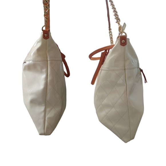 Calvacanti Italy Cream Ivory Patent Leather Satchel Tote Shoulder Bag - Picture 12 of 16